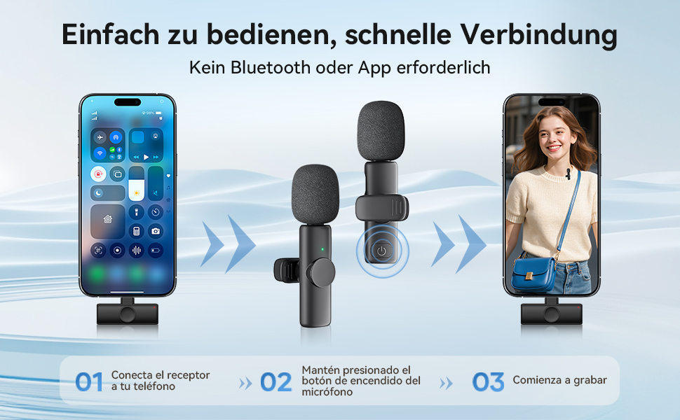 Беспроводной петличный микрофон 2 шт. для iPhone, iPad, Android, YouTube, TikTok, с шумоподавлением, Plug & Play, для видео, подкастов, черный