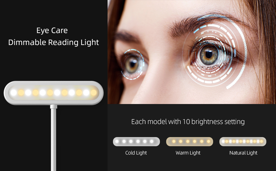 Ліхтарик для читання на прищіпці з USB-C, 2 шт. - регульована яскравість, 3 кольори, гнучкий Ш-подібний тримач, дитячий нічник