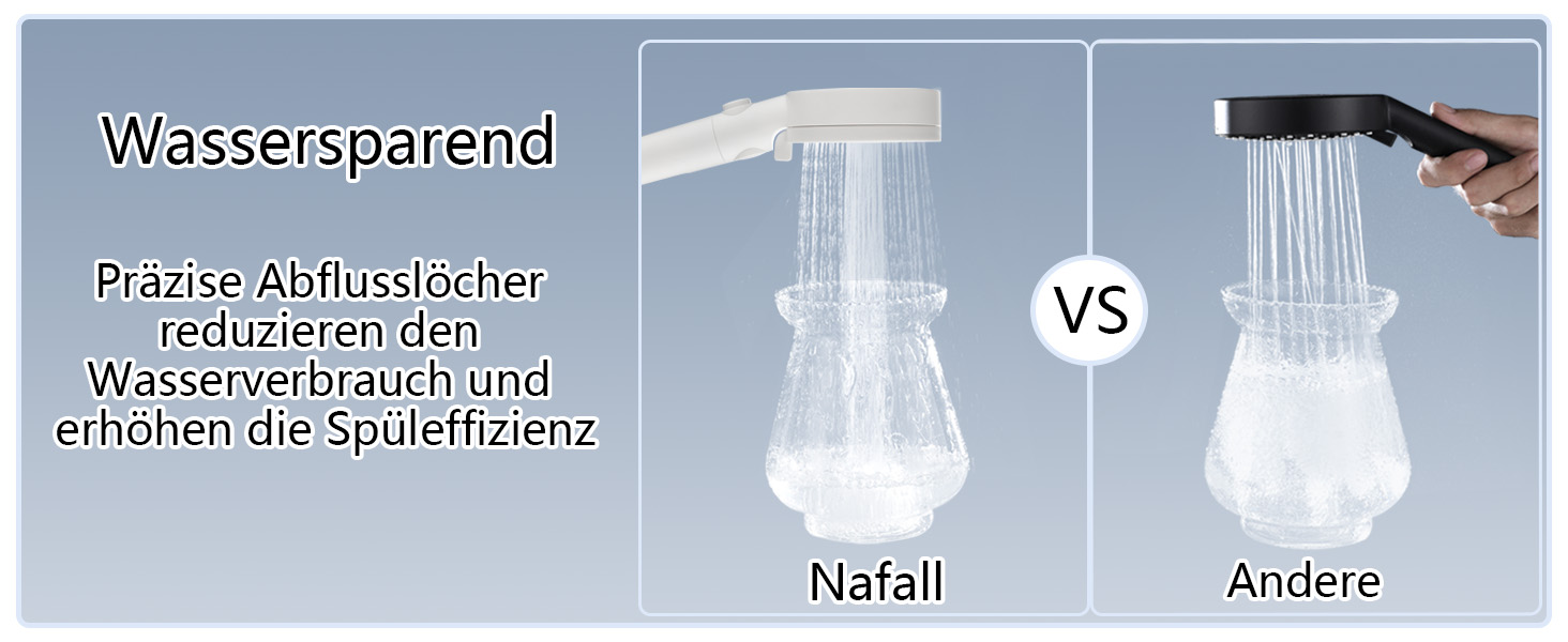 Nafall Shower Head with Filter - High-Pressure Handheld Shower Head with Water Saving Design and 1.5 M Hose, Shower Head with 5 Spray Patterns and Stop Function, Shower Head with Hose, Chrome (White)