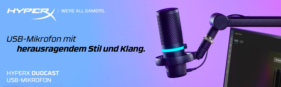 HyperX DuoCast – USB-конденсаторний мікрофон з RGB-підсвічуванням, поп-фільтр, для PC, PS5, PS4, Mac, чорний
