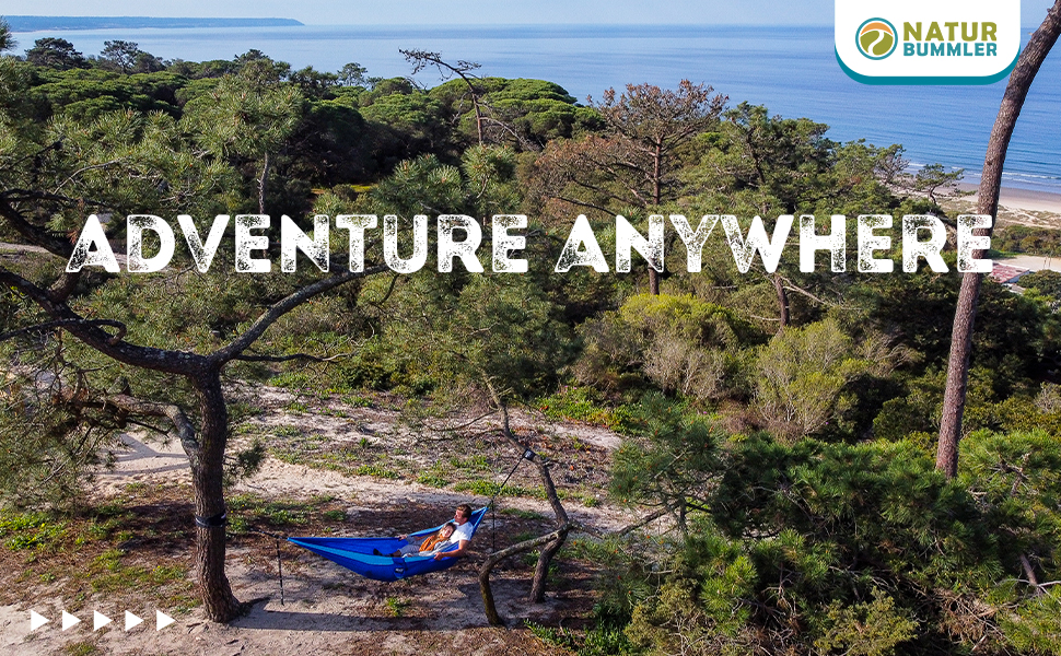 Гамак NaturBummler вуличний 300x170 см для 1-2 осіб (Meeresblau) з захистом дерева та кріпленням - легкий, водостійкий, подвійний шар для кемпінгу та саду