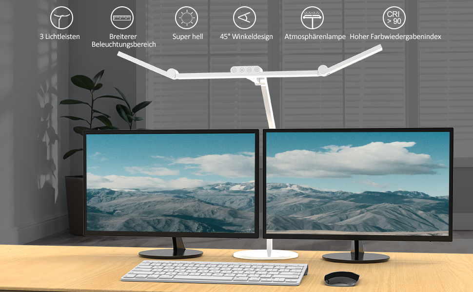 LED лампа настільна 72 см з регулюванням яскравості, денне світло, поворотна, для офісу та дому, автоматична лампа для роботи та малювання, білий колір