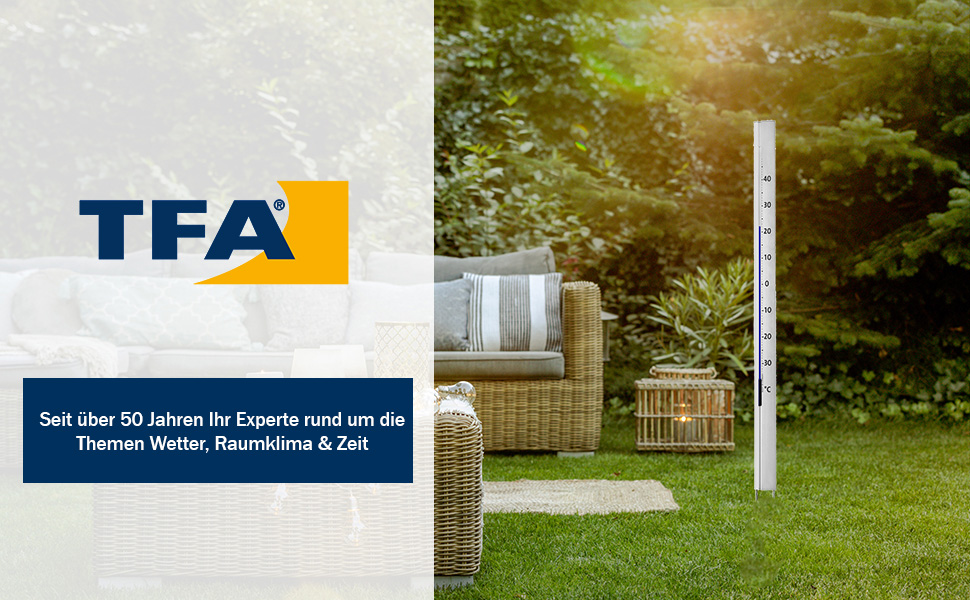 Аналоговий садовий термометр TFA Dostmann Central Park, 137 см, алюмінієвий, сріблястий, захищений від негоди