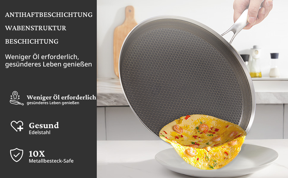 Сковорода для млинців KOKHUB з нержавіючої сталі 28 см з антипригарним покриттям та стільниковим малюнком, для індукційних, електричних та газових плит