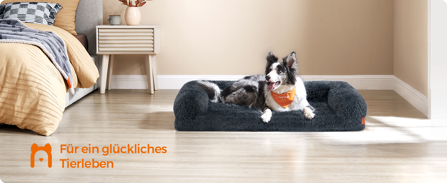 Feandrea FluffyHug Dog Bed, Dog Cushion Size XL, Dog Mat for Medium and Large Dogs, Dog Sofa with Ruffle Foam, Removable and Washable Cover, 106 x 80 x 23 cm, Ombré Grey PGW233G01 (XL (106 x 80 x 23 cm), dark grey)