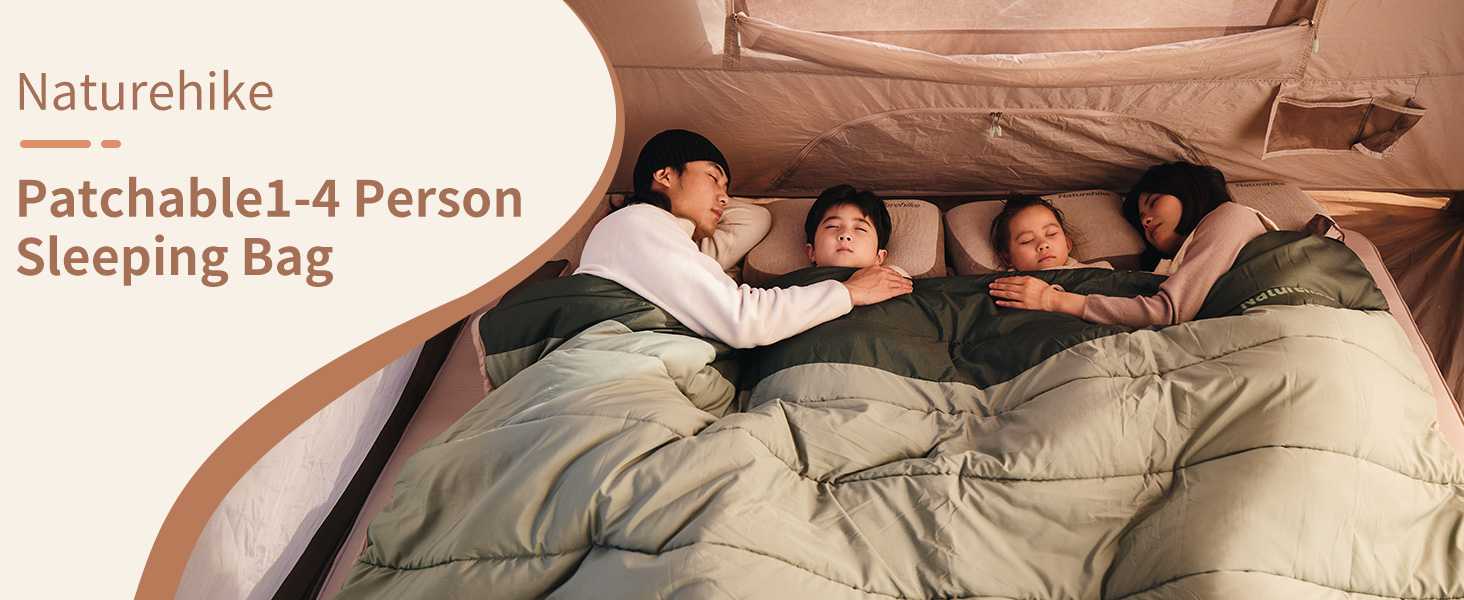 Спальний мішок Naturehike YC для 2 осіб, 3-4 сезони, для дорослих та дітей, зелений