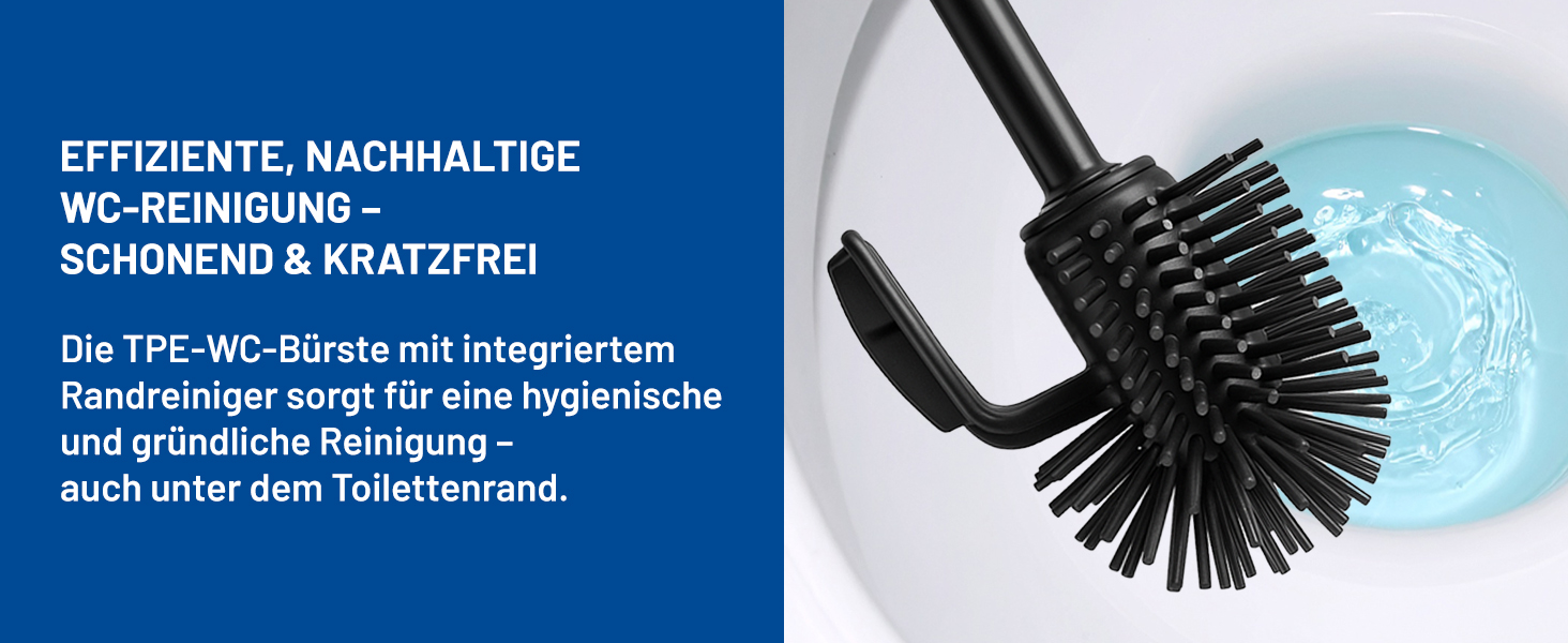 Набір для туалету Rival Life Style з круглою щіткою, ручка з нержавіючої сталі та кришка з масивної букової деревини – ергономічна щітка для туалету – для швидкого та ретельного очищення. (Чорний, щітка з нотками)