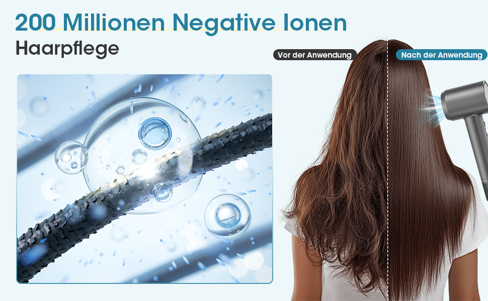 Фен Vasip з безщітковим мотором 110 000 об/хв, 200 млн негативних іонів, дифузор та концентратори, 4 режими нагріву та 2 швидкості