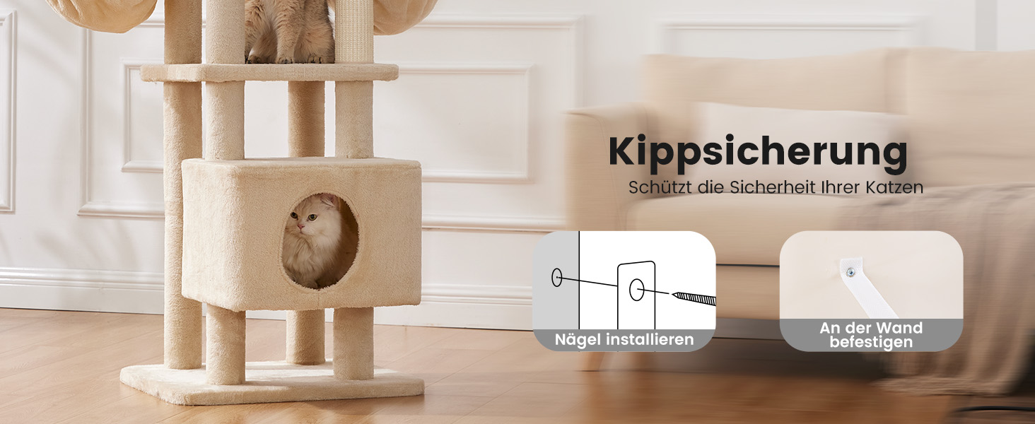 Кліматизатор для котів Гарднер Пет Катценбаум, великий, 165 см. Кліматизатор, ігровий комплекс з подвійними кошиками, стійками для дряпання, платформою та печерею. Компактні меблі для котів у квартиру, бежевий L (59 x 48 x 165 см)