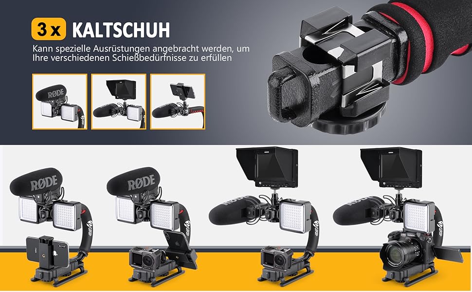 Стабілізатор Zeadio Tripel Zubehörschuh з ручкою для смартфона: для камер, екшн-камер та DSLR