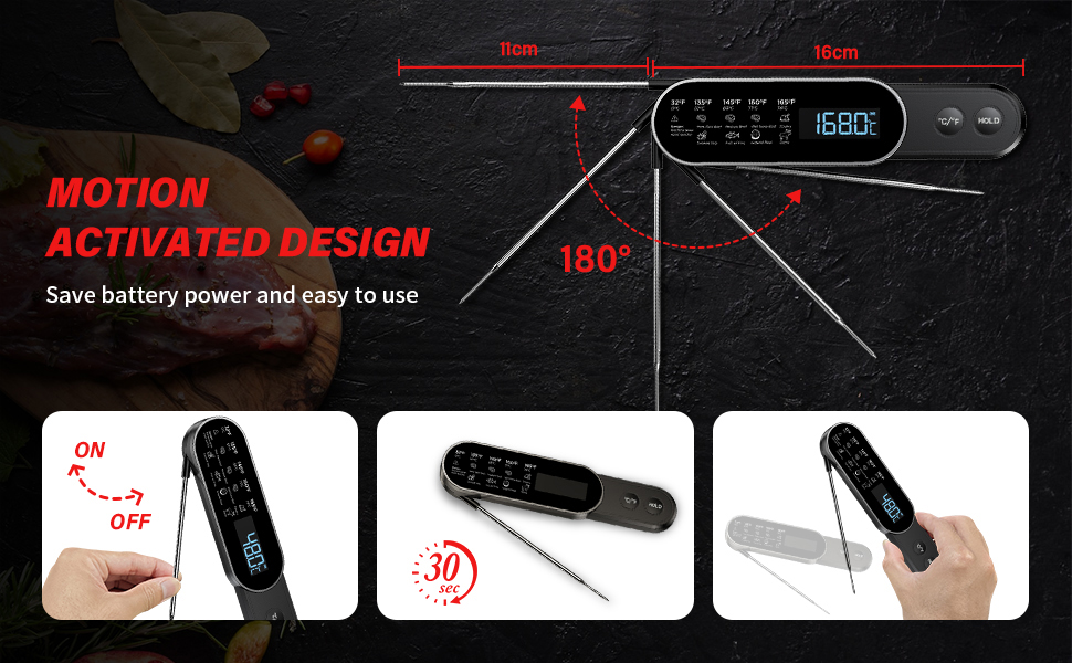 Бездротовий термометр для м'яса з миттєвим зчитуванням, ±0.3°C, IP67, для приготування на грилі, барбекю, кухні. Термометр для м'яса з LCD екраном