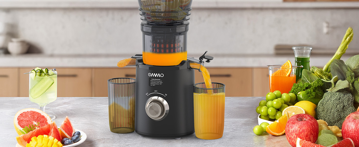 Шнекова соковижималка OMMO Slow Juicer для овочів та фруктів, 300 Вт, чорна