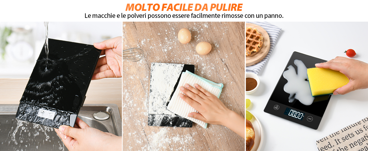 Цифрова кухонна вага з нахиленим дисплеєм, скло, точна 1г, функція тарування, водонепроникна 10кг, сенсорний екран, з батарейками - чорний