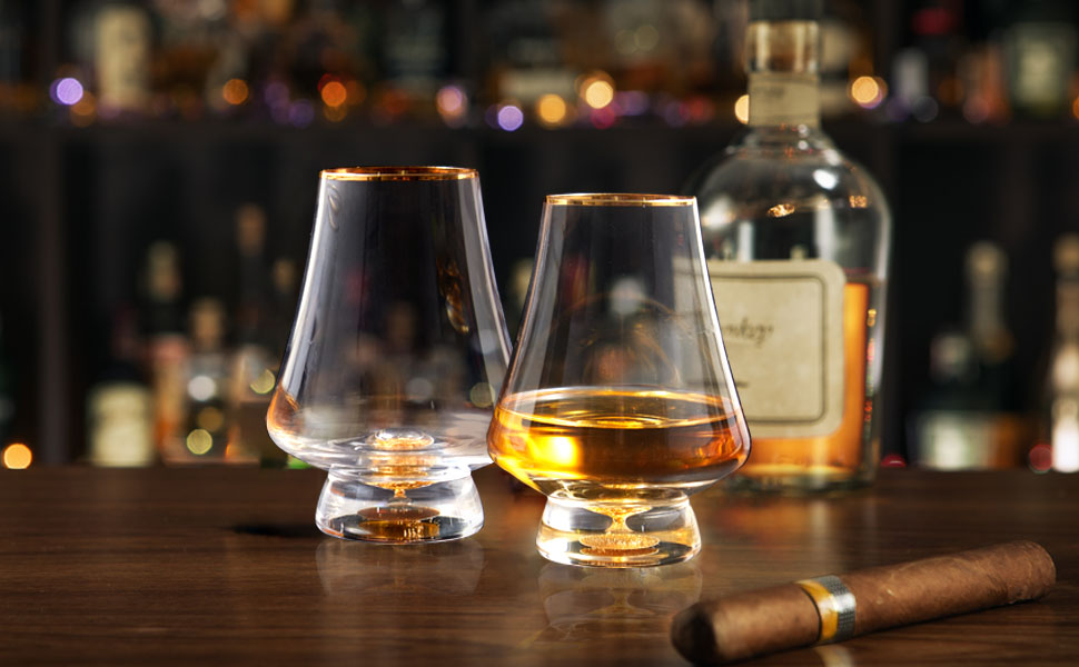 Набір склянок для віскі DUJUST 4 шт. (205 мл) з 24K золотом, Snifter для бренді/коньяку/бурбону/текіли/скотчу, BPA-free та без свинцю