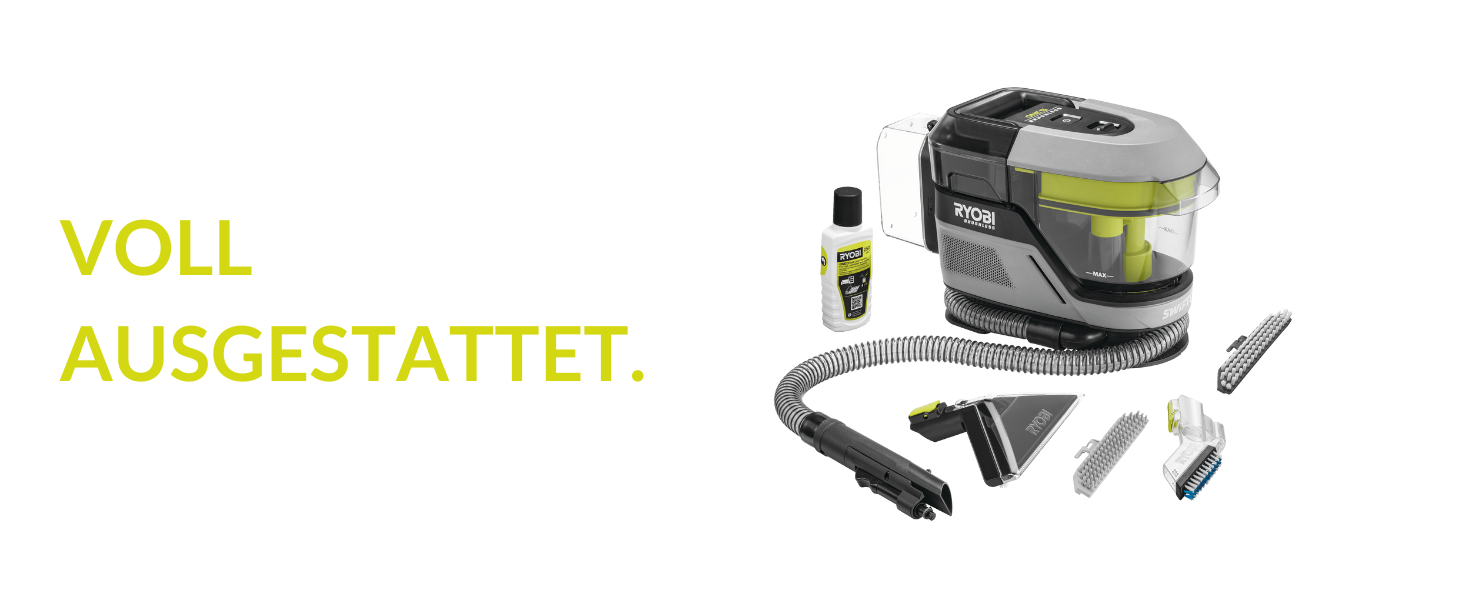 RYOBI 18V ONE+ Акумуляторний Текстильний Очищувач Pro RDC18BL-0: Потужне видалення плям, 2-в-1 миюча щітка, Dual Tank, для дому та автомобіля (без акумулятора та зарядного пристрою)