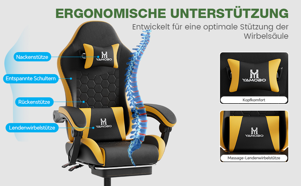 Ігрове крісло Racing Ergonomic з підставкою для ніг та масажним подушкою під поперек, навантаження до 150 кг, екошкіра, офісне крісло (Чорно-жовте)
