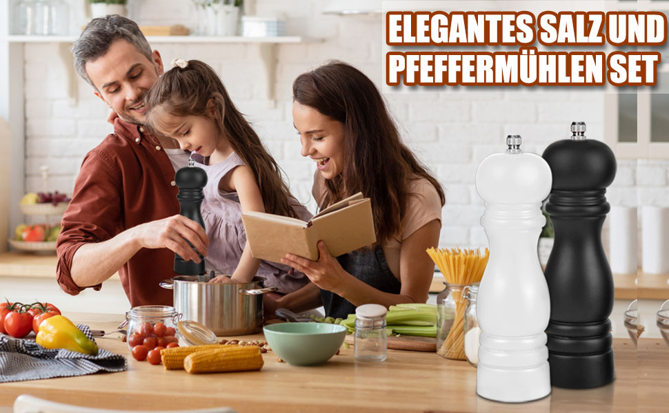 Набір з 2 дерев'яних мельниць для солі та перцю з регульованим млинком, великі, керамічні, ручні для морської солі, чилі, чорного та білого перцю