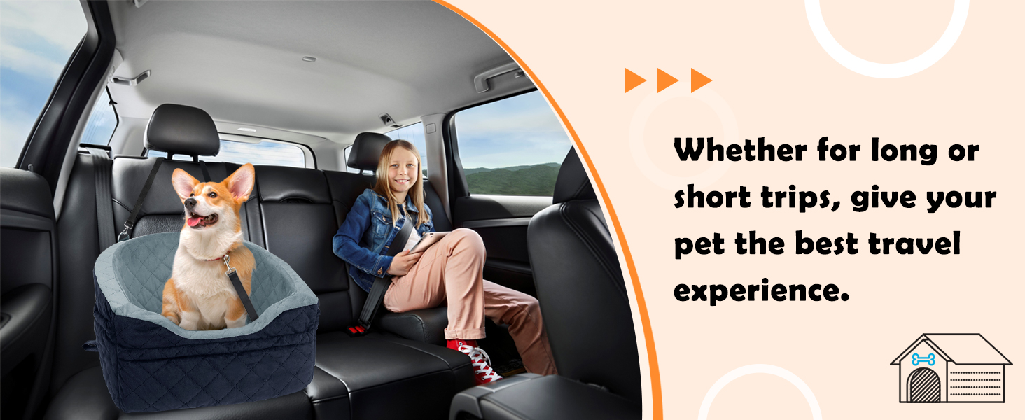 Elevated Dog Car Seat - Small & Medium Dogs (Up to 13.6KG) - Washable, Travel Bed with Storage & Safety Belt (Black & Grey)