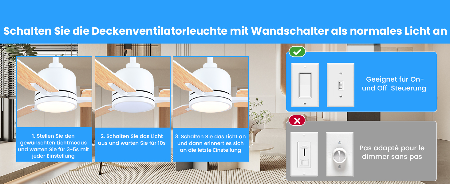 Deckenventilлятор Newday з підсвіткою та пультом керування, 122 см, дерев'яний, з DC мотором, для спальні/вітальні