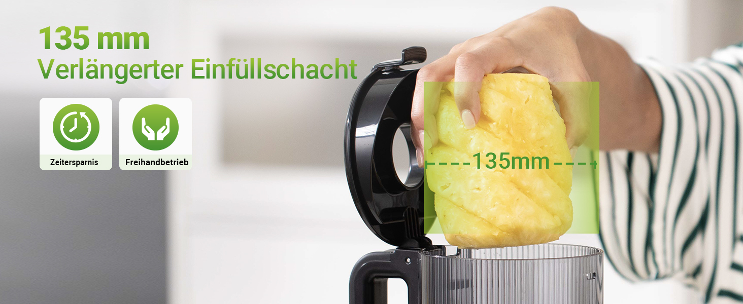Шнекова соковижималка TUUMIIST Slow Juicer для цілих фруктів та овочів, 1.8 л, глянцевий чорний, 135 мм