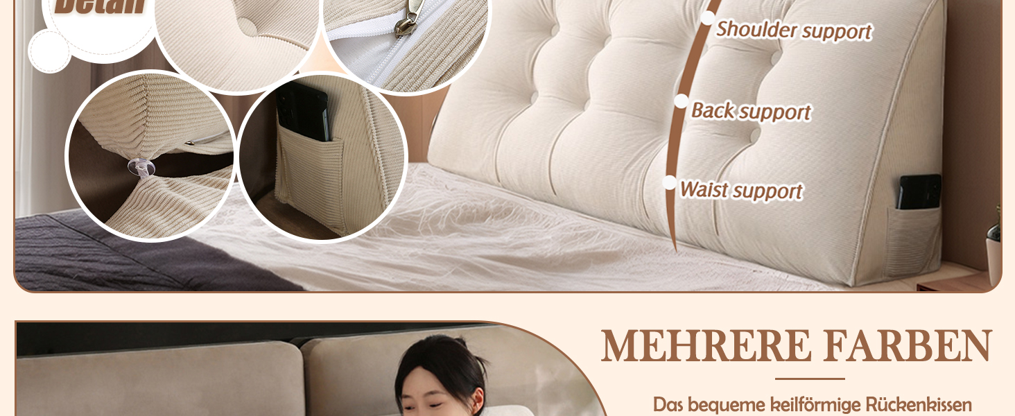 Підголовник для ліжка Keilkissen: Зручний трикутник для підтримки спини та шиї (80x50x20 см)