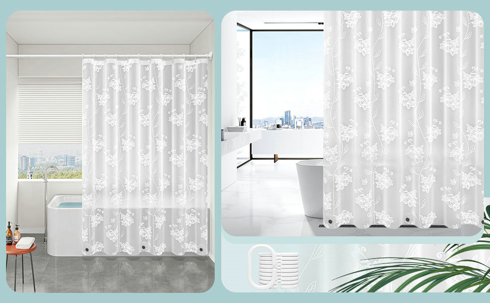 Штора для душу миюча Peva 300x200 см, біла в крапку, антигрибкова, прозора для ванної кімнати та душу