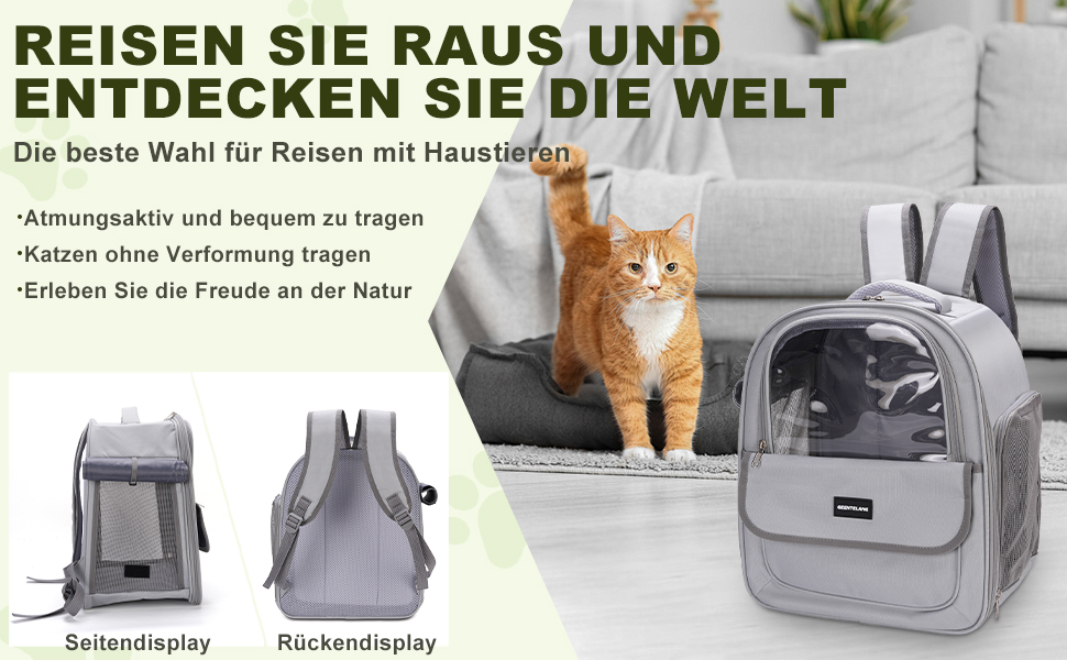 Рюкзак для кота/собаки до 7 кг, дихаючий, з сіткою та страхувальним ремінцем – водонепроникний оксфорд, для подорожей, ветеринара (сірий)