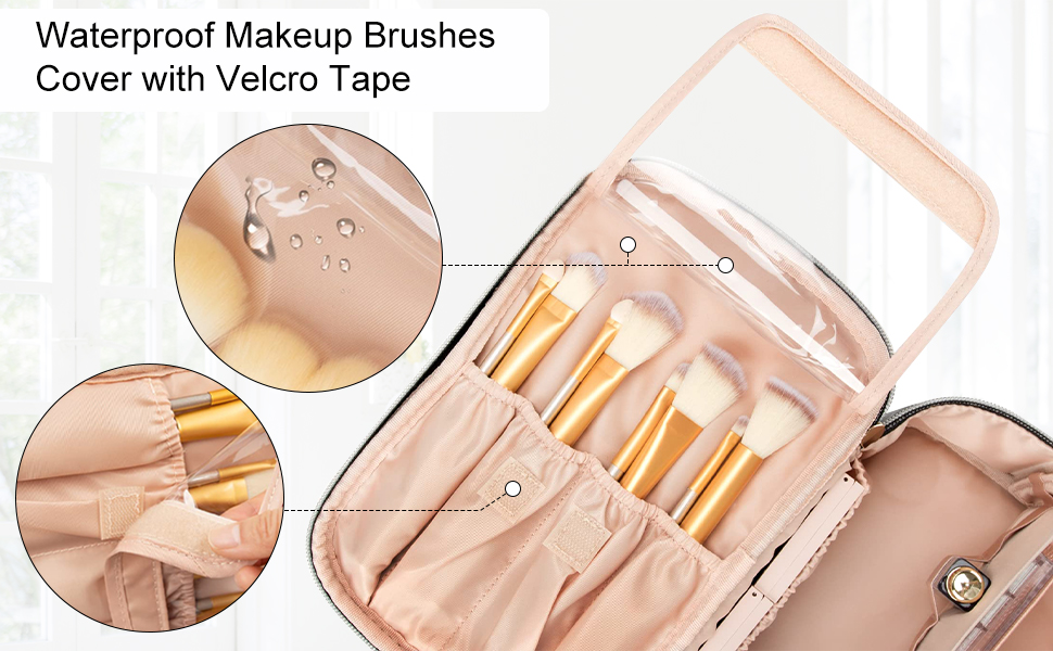 Жіноча косметичка для подорожей, водонепроникна, з відділенням для пензлів, з PU шкіри, велика, зелена (матічас)