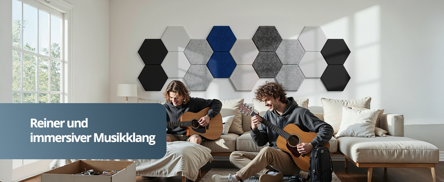 Акустичні гексагональні панелі самоклеючі, 12 шт. Поглинач звуку для студії, вітальні, геймерської зони та офісу, чорні, 30 x 26 x 0,9 см