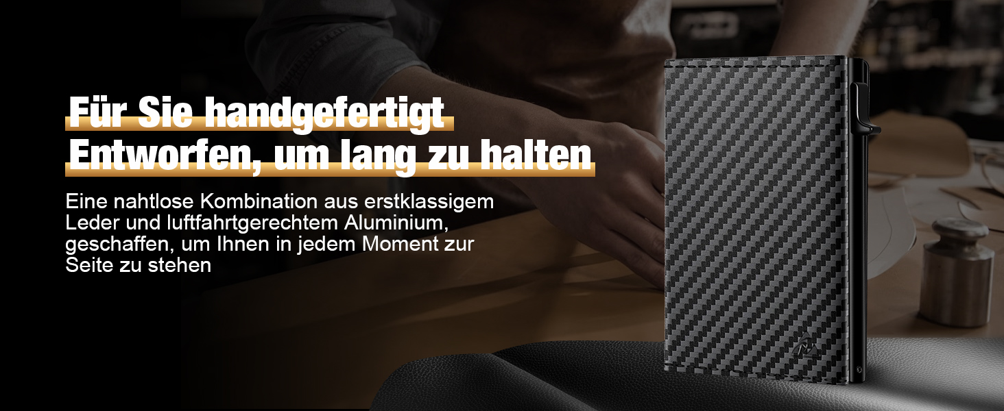 Чоловіче картхолдер/портмоне: тонкий дизайн, RFID захист, відділення для монет, віконце для ID, карбоновий чорний колір