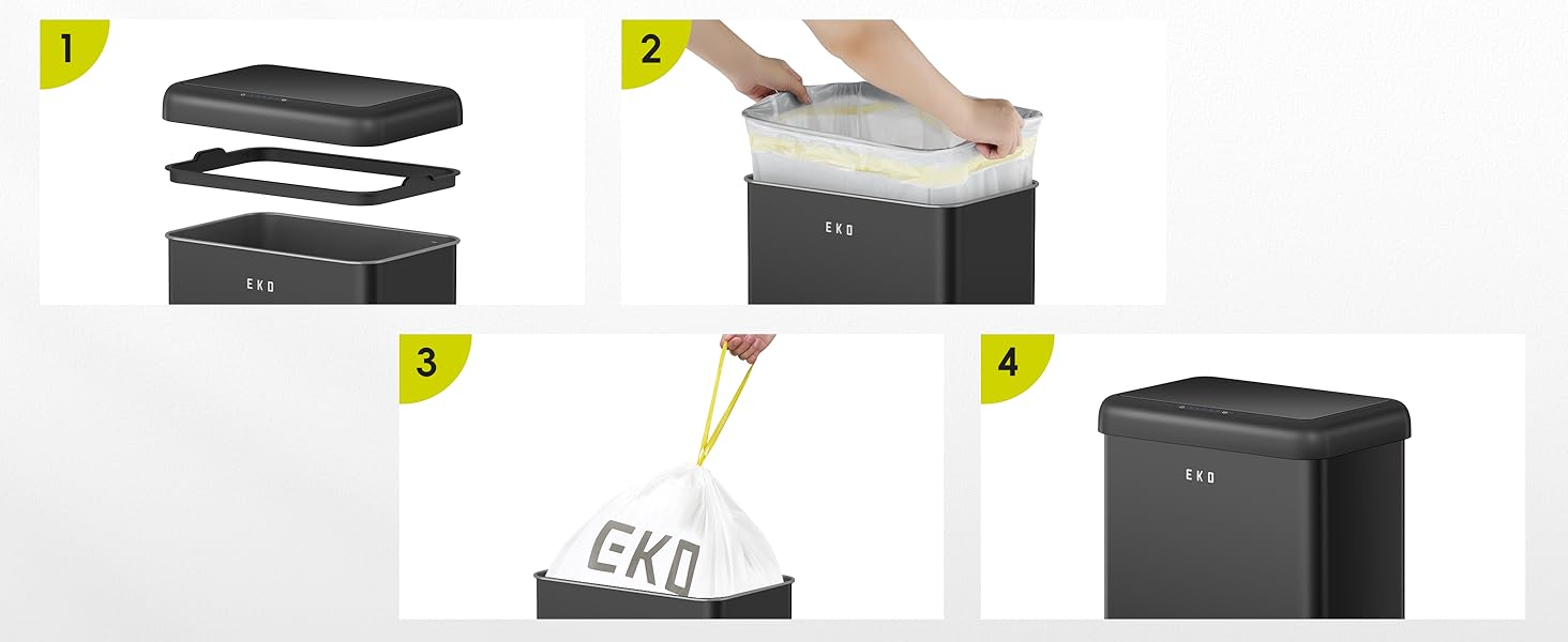 Сортувальний контейнер для сміття EKO Mirage Plus 3 відділення (15л + 15л + 30л), сенсорний, нержавіюча сталь, 60л, з пластиковими відрами