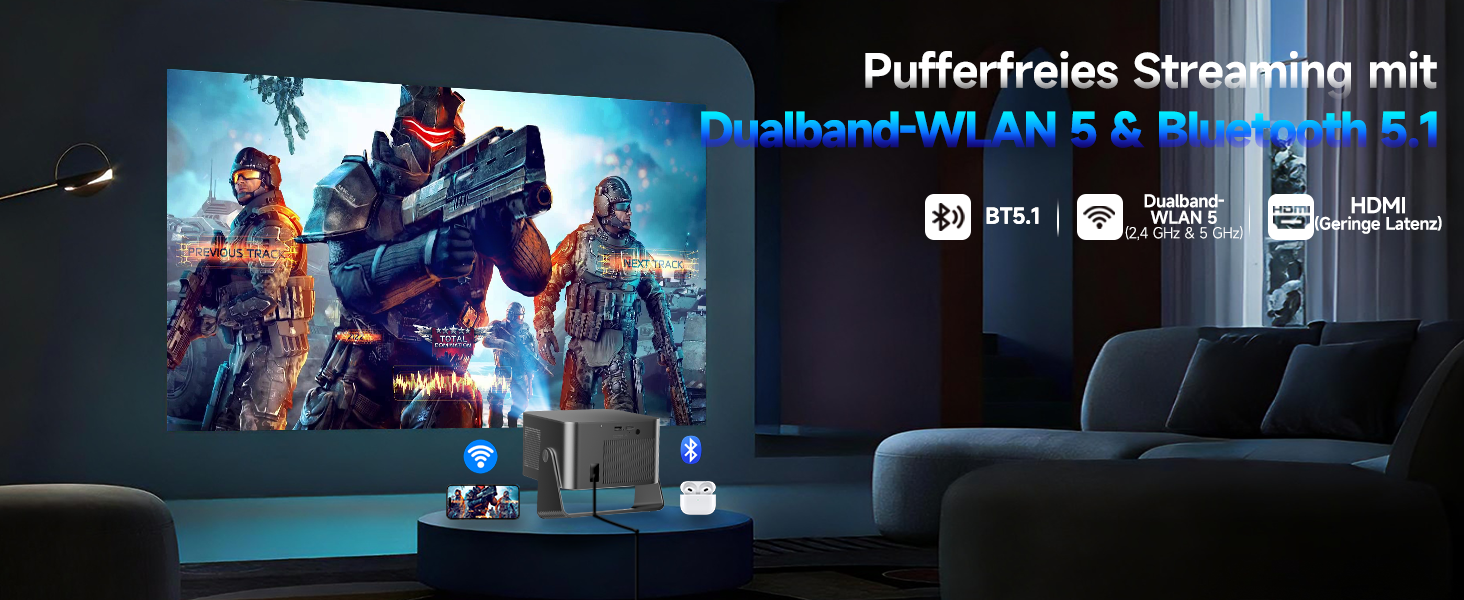 Magcubic Beamer 4K: Міні-проектор з WiFi 5, Bluetooth 5.1, 15W, 650 ANSI, Dolby Audio/HDR10+, автофокус, трапец. корекція, 180° обертання (сірий)