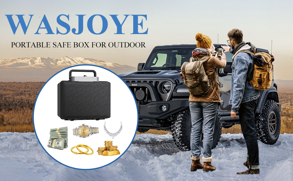 WASJOYE Portable Fireproof Safe Box with Key Lock - Home, Office, Car, Travel Security Box (6.8L, 16.8 x 32.4 x 39 cm)