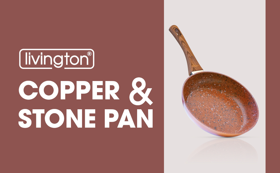 Сковорода Livington Copper & Stone 28 см індукційна, антипригарна, для всіх типів плит. З рецептами.