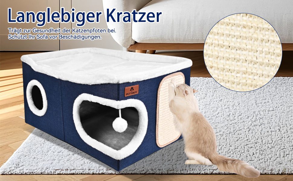 Кігтеточка-будиночок для котів з подушкою, блакитна, 60x43x32 см