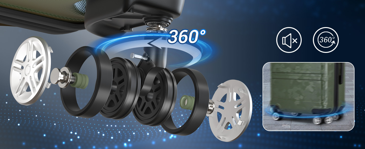 Чемодан-тележка KONO з ABS+PC - легкий валіз з 4 колесами, TSA-замком, для подорожей, бізнесу та сімейного відпочинку (M (52cm), Зелений/Камуфляж)