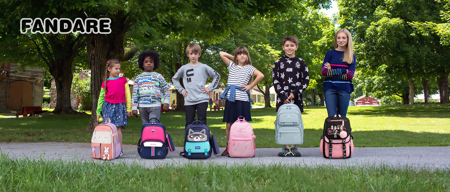Шкільний рюкзак FANDARE: водонепроникний, з плюшевим брелоком та нашивкою, для хлопців та дівчат, для школи, подорожей та відпочинку. Сірий.