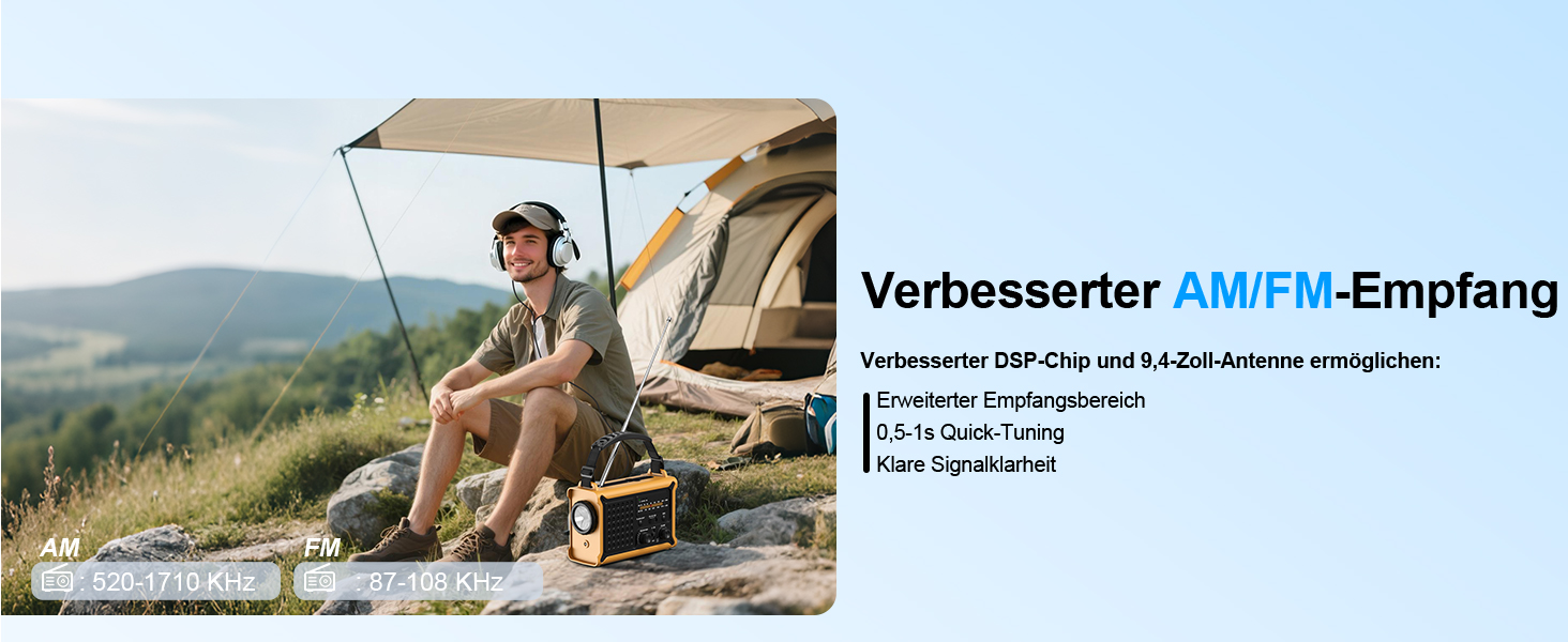 Радіостанція ROCAM на сонячній батареї та з ручним генератором, 12000mAh, AM/FM, LED ліхтарик, USB, SOS, IPX6, для кемпінгу та надзвичайних ситуацій (Жовтий)