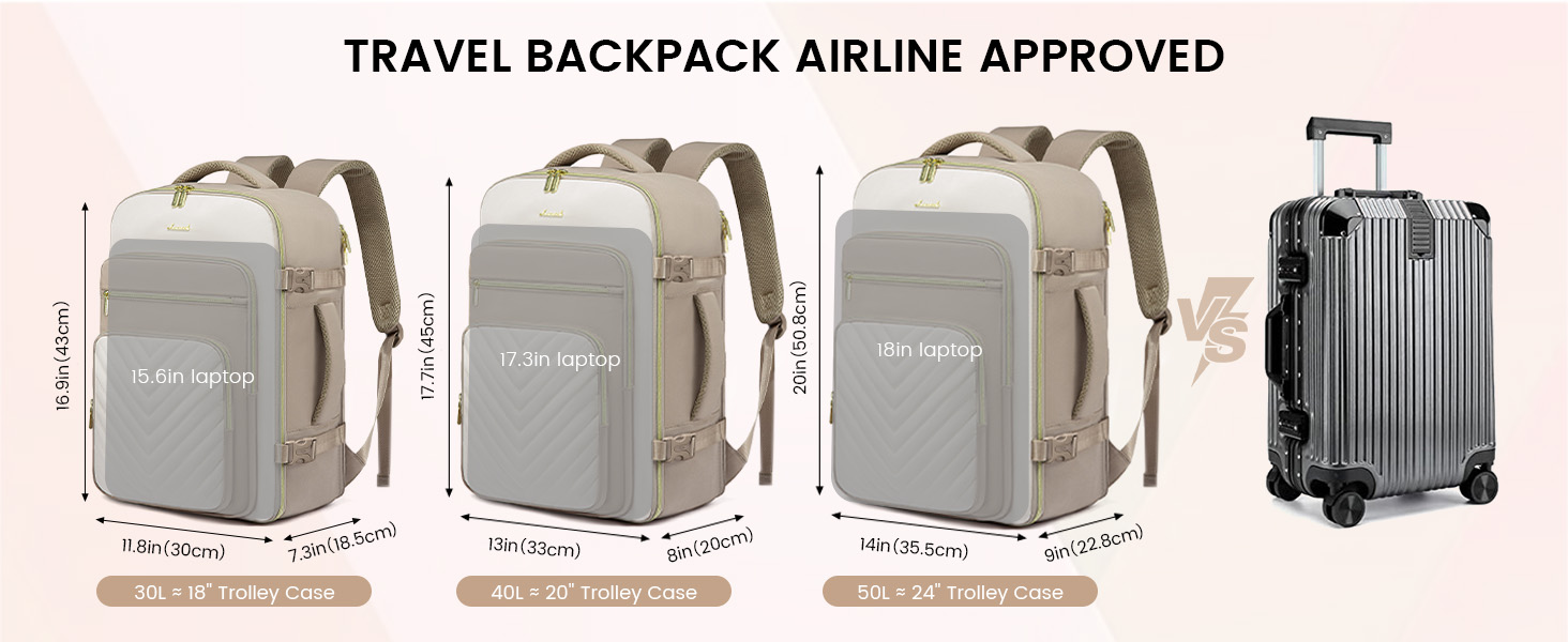 Рюкзак LOVEVOOK 40L для ручної поклажі в літак, водонепроникний, з відділенням для ноутбука 17 дюймів, для подорожей, роботи, хайкінгу, оливково-бежевий