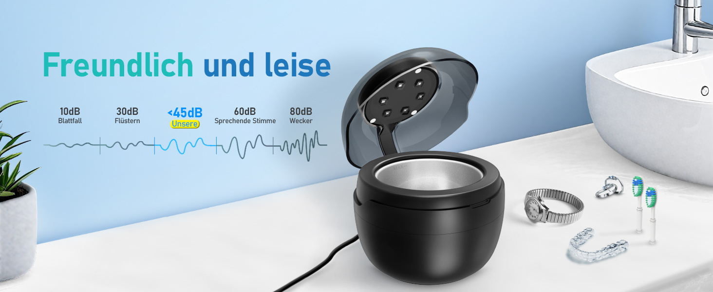 Ультразвуковий очищувач для стоматології 50kHz, 250мл з УФ-лампою (6 ламп) для брекетів, кап, ретейнерів, зубних протезів, елайнерів та ювелірних виробів, чорний