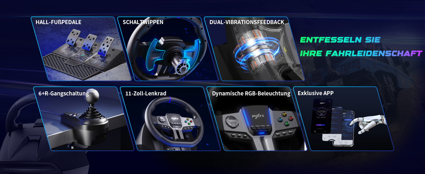 PXN V9 Gen2 Ігрове кермо для ПК, Xbox та PS4 з педалями та перемикачем передач, 270° оберт, 900° кут повороту, ефект Холла, вібрація