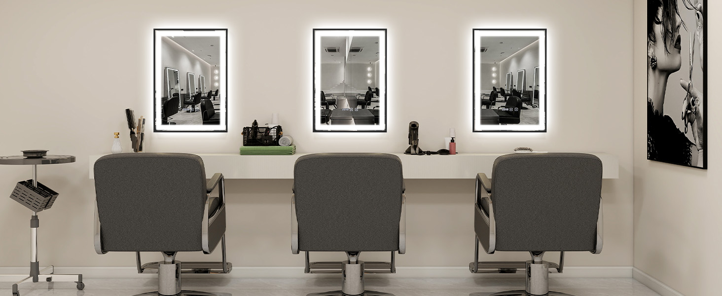 Дзеркало YOURLITE з підсвічуванням 70x50 см, LED дзеркало для ванної кімнати з годинником, сенсорне керування, 3 кольори світла, регулювання яскравості, антизапар, пам'ять, срібний (чорний-5070)