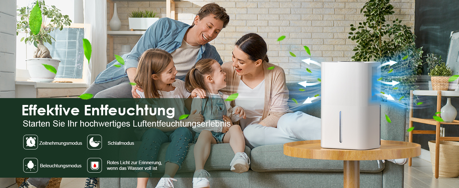 Електричний осушувач повітря 2700 мл з нічним світлом, таймером та автоматичним вимкненням - для дому, ванної кімнати, підвалу