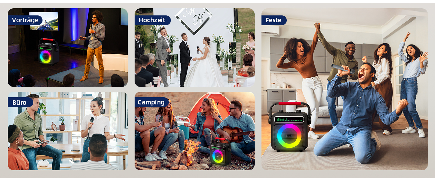 Караоке машина для дорослих та дітей – портативна система з 2 мікрофонами, Bluetooth, TF, USB, AUX, TWS, динамік, чорна