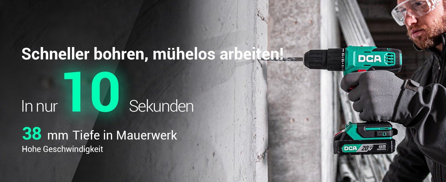 Акумуляторний ударний дриль-шуруповерт DCA 20V, 40 Нм, 13 мм, 22500 уд./хв, 18+1+1, комплект з 14 біт для бетону, металу, дерева