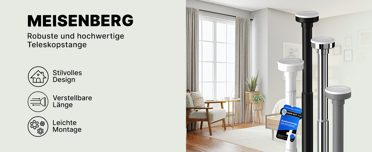 Штанга для душу без свердління 90-160 см, срібна, Ø 25 мм, телескопічна – для ванни, душу та перегородки, 1 шт.