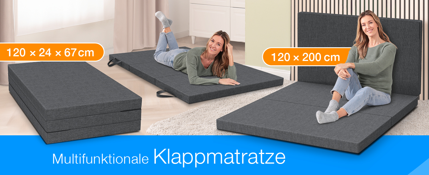 Складний матрац ELONEO maxVitalis 140x200 см з чохлом, 8 см, ортопедичний, для гостей, подорожей, складаний гостьовий матрац, знімний і праний чохол
