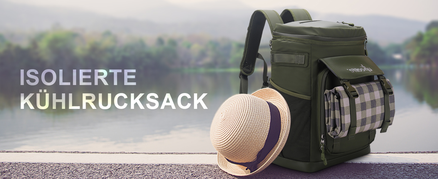 Рюкзак-холодильник Upeelife 30L з килимком для пікніка, водонепроникний, для кемпінгу та пікніків, зелений