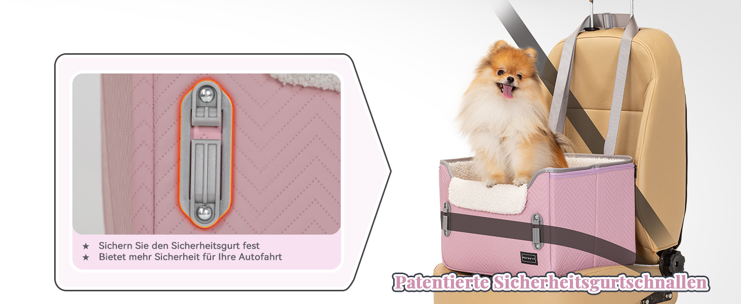 Автомобільний лежак для собак Petsfit - зручний та безпечний крісло-кошик для маленьких собак з кріпленням для ременя безпеки та знімним м'яким подушечкою (рожевий/сірий)