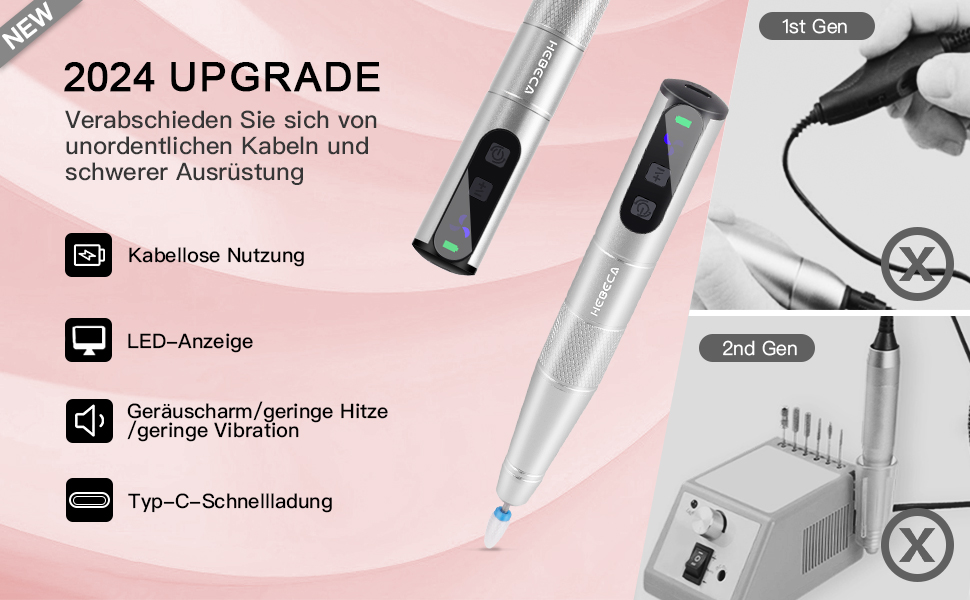 Електричний набір для манікюру та педикюру 12 в 1 бездротовий для гелевих, акрилових та натуральних нігтів (сірий)